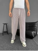 Su Yolu Çizgili Cepli Pantalon - Kahverengi - 1