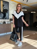 Lucky Life Kadın Kısa Kollu V Yaka Siyah Beyaz Renkli Viskon Iki Iplik Kumaş Eşofman Takımı thumbnail 11