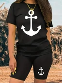 Lucky Life Kadın Kısa Kollu çapa Baskılı Viskon Ikili Takım thumbnail 1