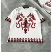 Lucky Life Unisex Bisiklet Yaka Baskılı Oversize T-Shirt - Beyaz - 1