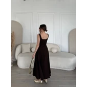 Lucky Life Kadın Sırt Dekolteli Lucky Life Kadın Kolsuz  Uzun Elbise - Kahverengi thumbnail 3