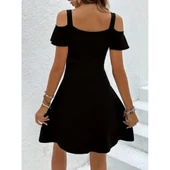 Lucky Life Kadın Askılı Derin V Yakalı Viskon Elbise - 1