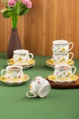 Porsima Kehribar Altın Yaldızlı Porselen 6 Kişilik Fincan Seti 12 Parça Türk Kahvesi Fincanı Takımı-100ml - 1