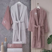 Hobby Line - Pamuklu Bornoz Seti - Gül A.Gri - 1