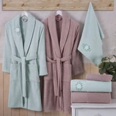 Hobby Line - Pamuklu Bornoz Seti - S. Yeşili K. Bej - 1