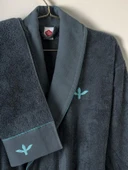 Cotton Box Puff Nakışlı Aile Bornoz Seti Gaja Bej-Petrol - 4