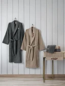 Cotton Box Folk Art Aile Bornoz Seti Yamka Bej-Antrasit - 1