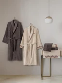 Cotton Box Puff Nakışlı Aile Bornoz Seti Molende Bej-Antrasit - 1