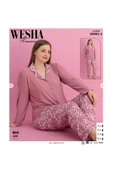 WESHA Penye Anne Pijama takımı Boydan düğmeli gömlek yaka büyük beden battal pijama takımı - 1