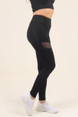 Women update Yüksek Bel, Çapraz Çift Tüllü, Toparlayıcı Siyah Tayt - 3