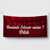 Kırmızı Kalp Temalı Benilme Evlenir misin Afişi 200x100 Cm - 1