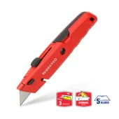 WORKPRO WP213009 Ağır Hizmet Alüminyum Gövde Geri Çekilebilir Rötuş Maket Bıçağı + 5 Adet Yedek Bıçak thumbnail 1