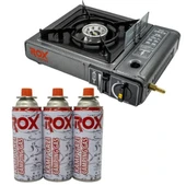 Rox Camping 0103 Tekli Portatif Kamp Ocak Rüzgarlıklı(Ekstra Gaz Girişli) - 3 Adet Rox Valfli Kamp Gazı Kartuş 227gr Hediyeli - 1