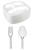 50li Köpük Tabak Tabldot Tabak + 100 Plastik Çatal, 100 Plastik Kaşık Piknik Kullan At - 1