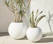 Küre Yuvarlak Top Vazo Dekoratif Saksı BEYAZ 25*20cm - 7