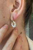 3-4,5 mm Küçük Halka Geçirmeli Charm Doğal İnci Küpe - 4