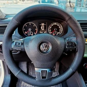 DİKİŞLİ DİREKSİYON KILIFI KARBON / NOKTA DERİ SİYAH DİKİŞLİ VOLKSWAGEN JETTA İÇİN thumbnail 1