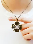 Doğal Taş Pembe Kuvars Doğal Taşlı Yonca Model Kadın Doğal Taş Otantik Kolye euk38pk thumbnail 1