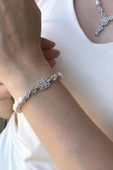 7,5 mm Kadın Baget Kesim Doğal İnci Küpe Kolye Bileklik Yüzük Dörtlü Set - 3