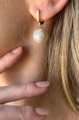 10,5 mm Zirkon Taşlı Doğal İnci Küpe - 2