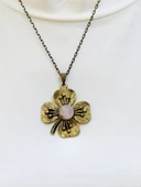 Doğal Taş Pembe Kuvars Doğal Taşlı Yonca Model Kadın Doğal Taş Otantik Kolye euk38pk thumbnail 2