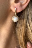 10,5 mm Zirkon Taşlı Doğal İnci Küpe - 3
