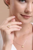 4,5 mm İstiridye Doğal İnci Küpe Kolye Yüzük Üçlü Set - 5