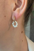 3-4,5 mm Küçük Halka Geçirmeli Charm Doğal İnci Küpe - 3