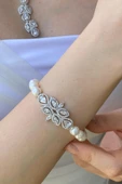 Kadın Doğal İnci Küpe Kolye Bileklik Üçlü Set - 4