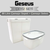 Gümüş Ikili Dokunmatik 80 Lt Çamaşır Sepeti+Çamaşır Selesi Çeyiz Seti-MT09 - 1