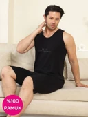 Erkek Bisiklet Yaka Düğmesiz %100 Pamuk Atlet Sporcu Kol Cepli Şortlu Pijama Takımı - 3