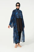 Tesmay 2004 Lacivert Yapraklı Pareo Tesettür Mayo Üzerine  Kaftan - 4