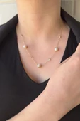 9,5 mm Doğal İncili Zirkon Taşlı Kolye Bileklik İkili Set - 4