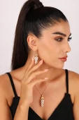 Üzümlü Doğal İnci Küpe Kolye İkili Set - 4