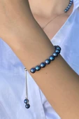 8,5 mm Asansörlü Yarı Doğal İnci Yarı Zincir Kadın Kolye Bileklik İkili Set - 3