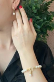 Halka Kilitli Doğal İnci Küpe Bileklik İkili Set thumbnail 1