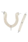 6,5 mm Choker Zirkon Taşlı Doğal İnci Kolye Bileklik İkili Set - 1