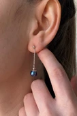 8,5 mm Asansörlü Yarı Doğal İnci Yarı Zincir Kadın Küpe Kolye İkili Set - 2