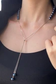 8,5 mm Asansörlü Yarı Doğal İnci Yarı Zincir Kadın Küpe Kolye Bileklik Üçlü Set - 2