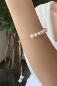 Asansör Zincirli Doğal İnci Kolye Bileklik İkili Set - 1