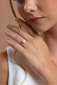 8,5 mm Burgulu Zirkon Taşlı Doğal İnci Küpe Kolye Yüzük Üçlü Set - 2
