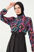 Tesmay 21109 Siyah Dijital Desenli Lycralı Tesettür Mayo thumbnail 2