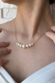 10,5 mm Süzme Doğal İnci Kolye Bileklik İkili Set - 1