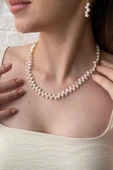 5,5 mm Barok Doğal İnci Kolye Bileklik Küpe Üçlü Set - 3