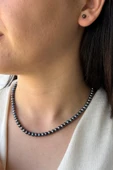 5 mm Siyah Doğal İnci Sıralı Kolye Bileklik Küpe Üçlü Set - 2