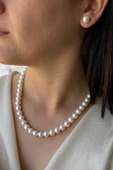 9,5 mm Gemici Kilit Doğal İnci Kolye Bileklik Küpe Üçlü Set - 2