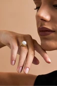 10,5 mm Zirkon Taşlı Doğal İnci Yüzük - 1