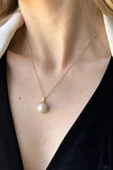 10,5 mm Zirkon Taşlı Doğal İnci Kolye - 1