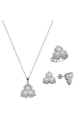 5 mm Zirkon Taşlı Doğal İncili Küpe Kolye Yüzük Üçlü Set - 9