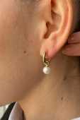 8,5 mm Sallantı Doğal İnci Küpe - 4